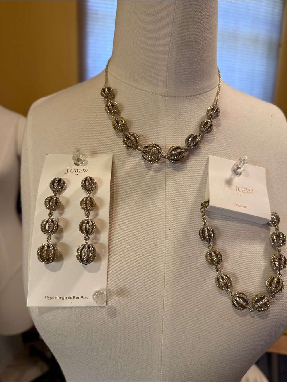 J. Crew Factory Gold-Tone Textured Bead Necklace, Bracelet & Drop Earrings Set